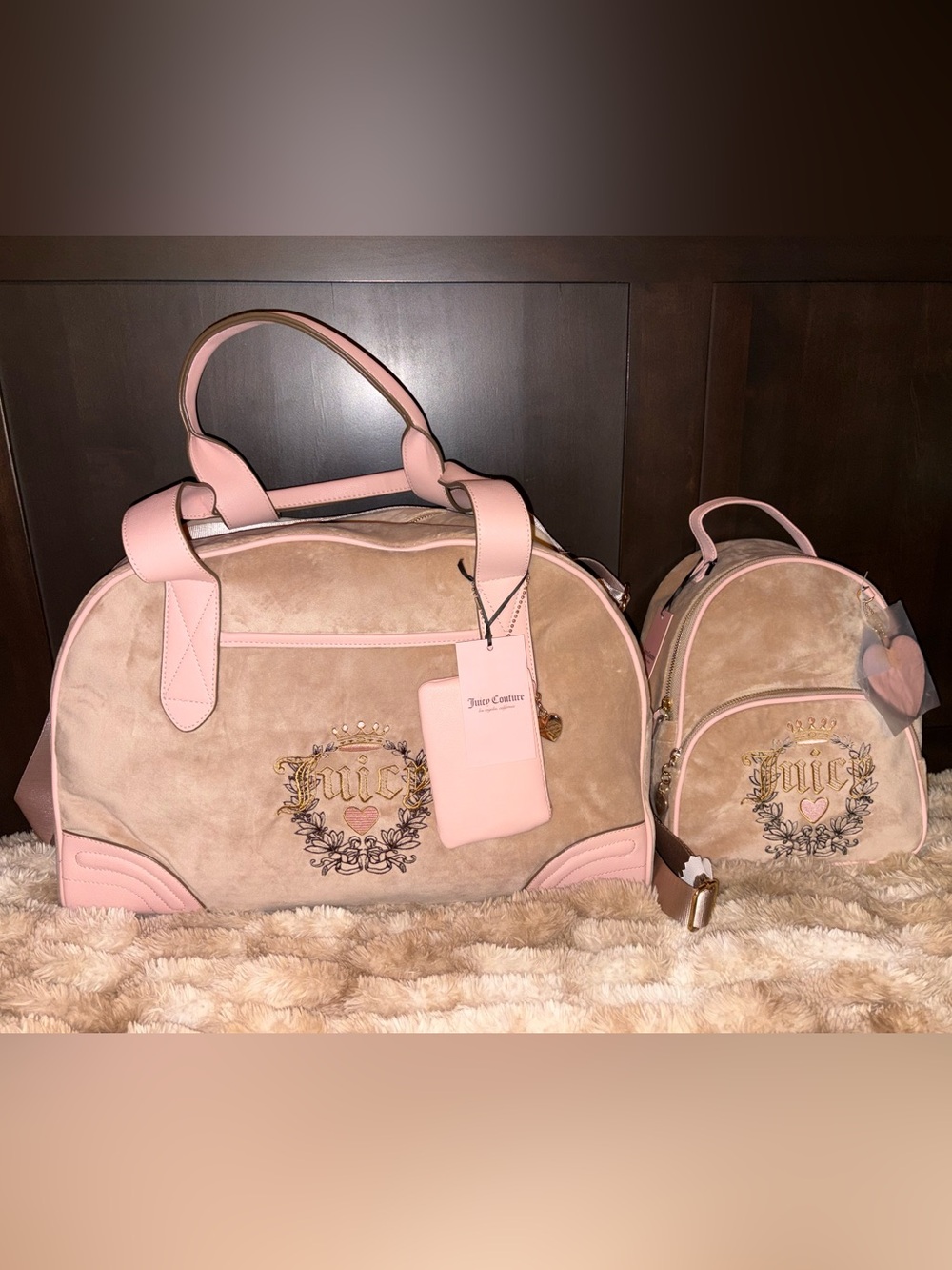 Juicy Couture Bundle - Heritage Weekender Bag & Heritage Backpack in Cafe